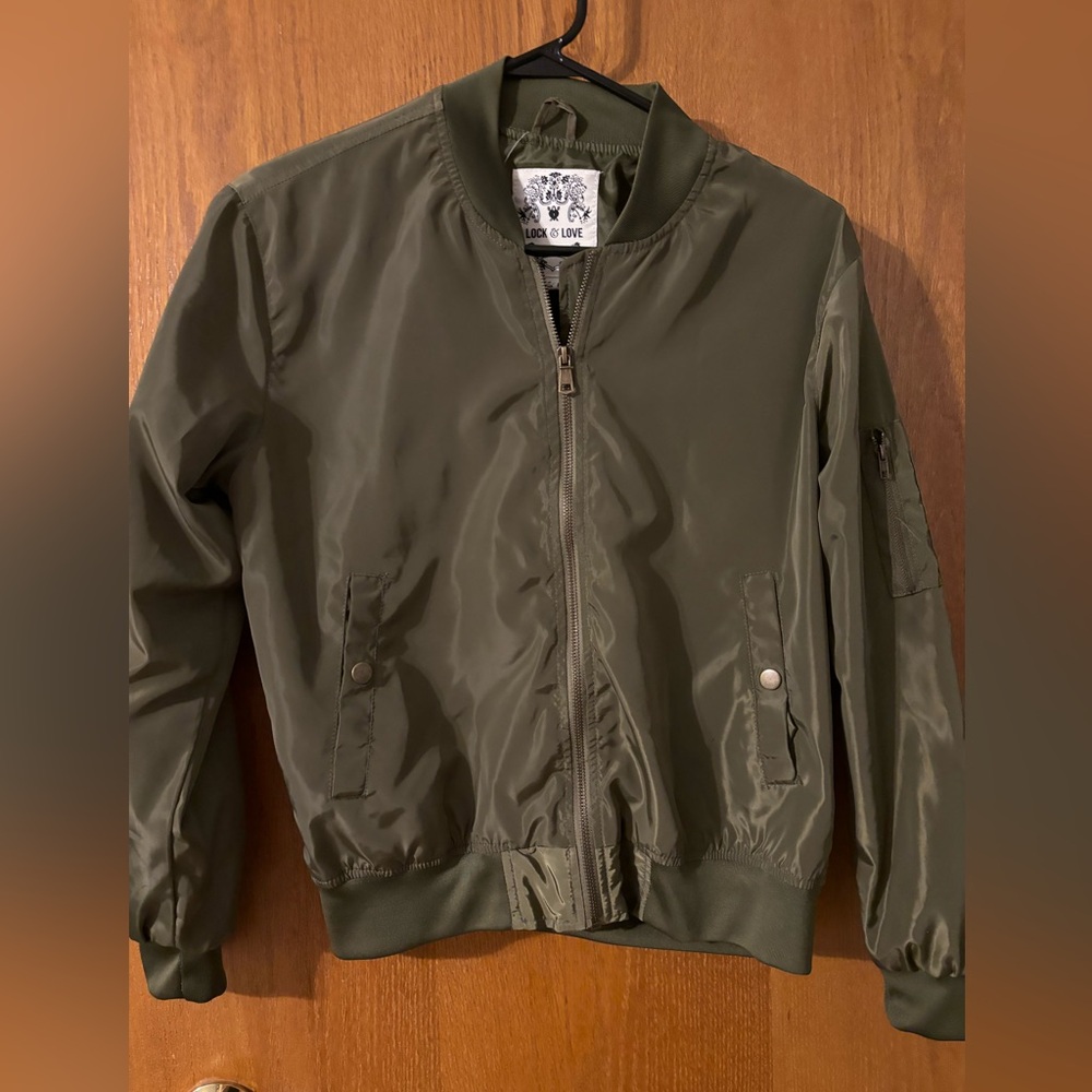 Lock and Love jacket size Small Army Green Zip Up Moto‎ Style Jacket